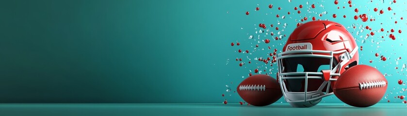 Fototapeta premium Football Season Fun - Playful 3D Elements and Gear with Empty Space for Text on Clean Green Background Illustration