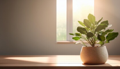 Fototapeta premium Plant pot with natural light for copy space