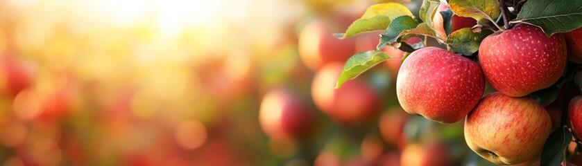 Obraz premium Serene Apple Picking in Vibrant Orchard - Bright Outdoors Closeup Composition for Advertising Banner with Ripe Apples and Space for Text