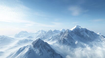Obraz premium Aerial perspective of a snow-capped mountain range with open sky for text