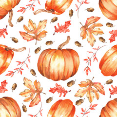Watercolor Autumn fall seamless pattern  for paper fabric print illustration