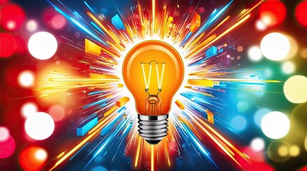 Bright Lightbulb with Exploding Color.