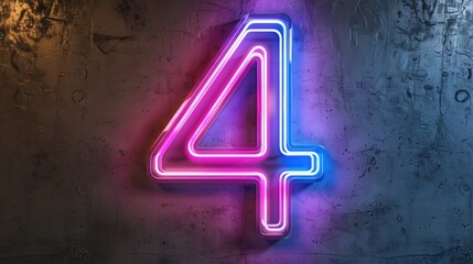 Neon number four with bright line inside glass