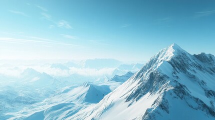 Obraz premium Bird's-eye view of an alpine mountain with a large expanse of blue sky, perfect for a headline