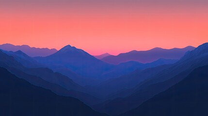 Fototapeta premium High-angle view of a mountain landscape at dusk, leaving space for text in the evening sky