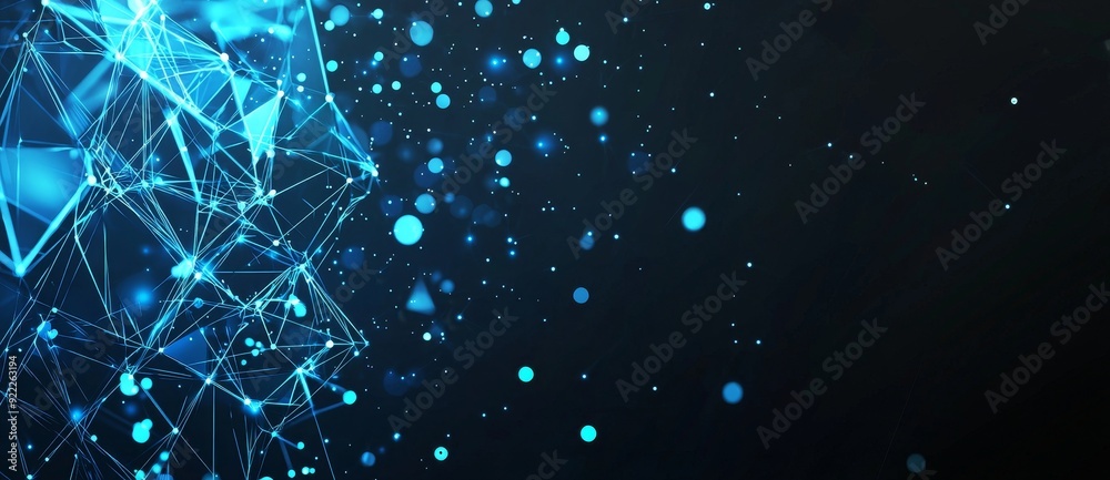 Poster an illustration showing a polygonal network, cybersecurity and internet business in 3d. high tech, d