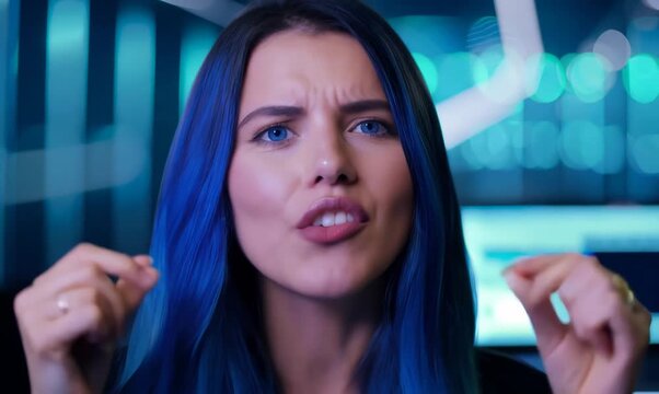 Enthusiastic Young Woman Discussing Solana Blockchain Benefits