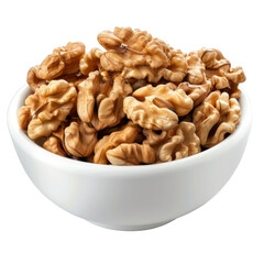 Fototapeta premium Bowl of Peeled Walnuts Isolated on Transparent Background
