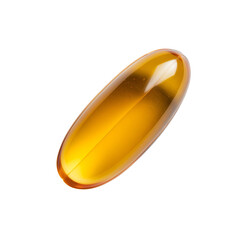 Isolated Fish Oil Capsule with Amber Color and Smooth Surface.