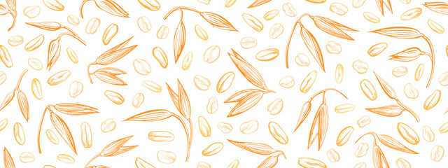 Fototapeta premium Oat spike, golden seed Wheat, spelt details sketch