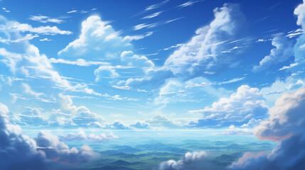 Beautiful anime sky with clouds.