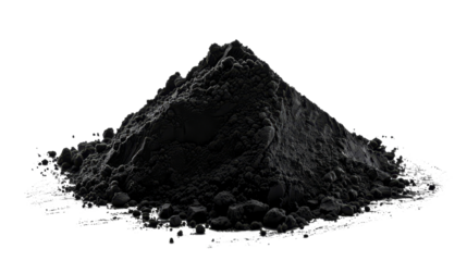 Isolated Black Powder Pile Resembling a Mountain Without Background.