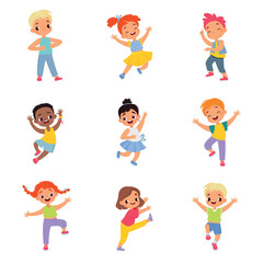 Funny Kids Character Enjoy and Having Fun Vector Set