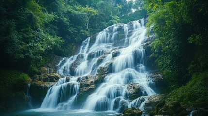 Serene Waterfall Amidst Lush Greenery