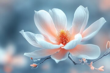 Fototapeta premium ethereal magnolia blossom extreme closeup of a single flower with delicate petals soft focus background creating a dreamy luminous atmosphere