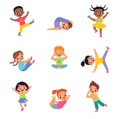 Funny Kids Character Enjoy and Having Fun Vector Set