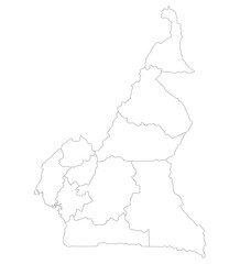 Cameroon map. Map of Cameroon in administrative provinces in white color