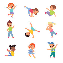 Funny Kids Character Enjoy and Having Fun Vector Set