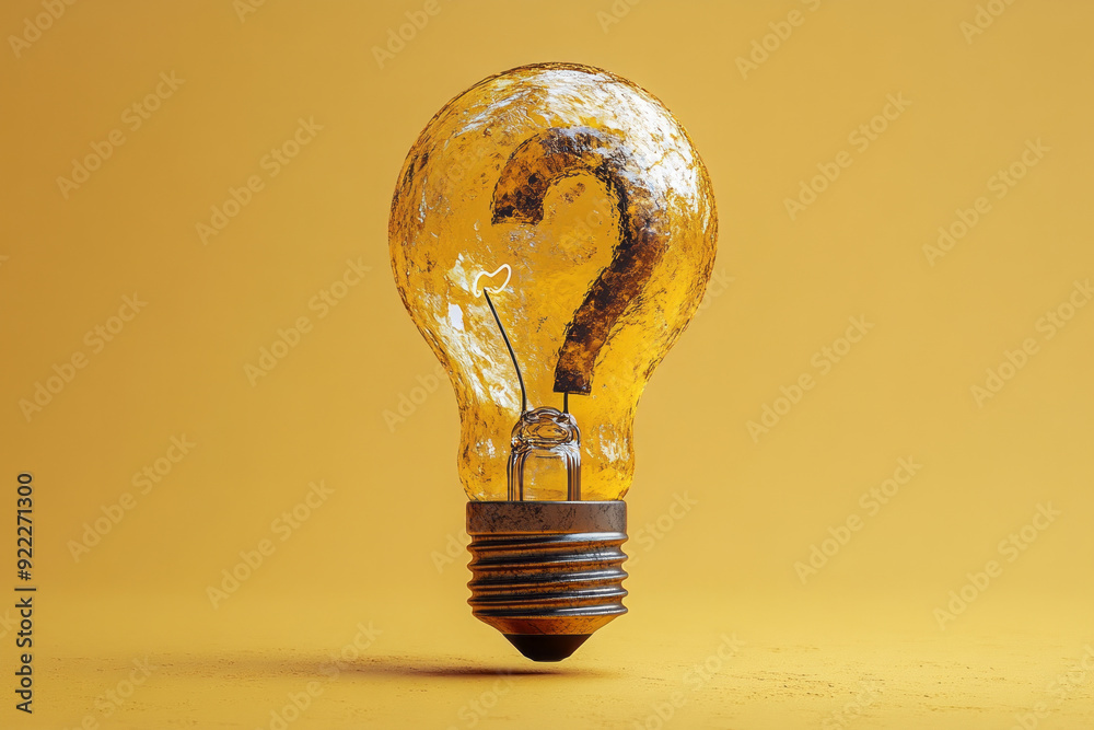 Poster a question mark with a lightbulb above it, symbolizing an idea forming, set against a pastel yellow 