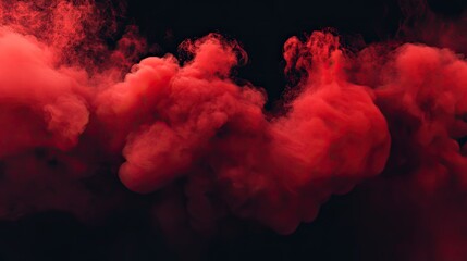 Bold, red 3D smoke graphics, creating a dramatic visual impact on a black background