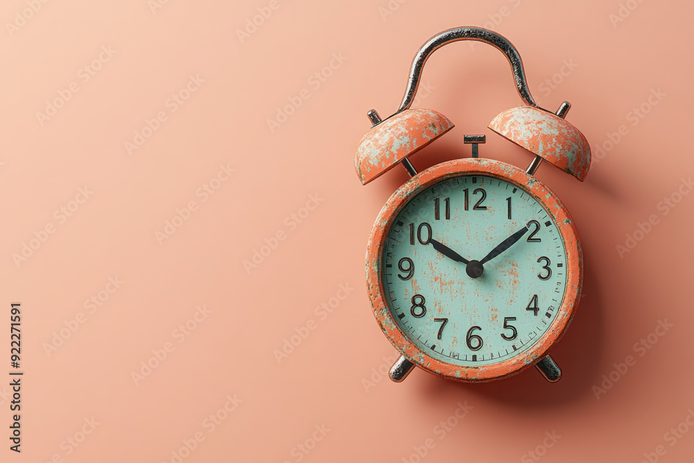 Poster A question mark with a small clock beside it, representing a question about time, isolated on a pastel peach background,