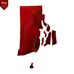 Map of Rhode Island - Red Geometric Rumpled Triangular , Polygonal Design For Your . Vector illustration eps 10.	