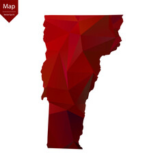 Map of Vermont - Red Geometric Rumpled Triangular , Polygonal Design For Your . Vector illustration eps 10.	