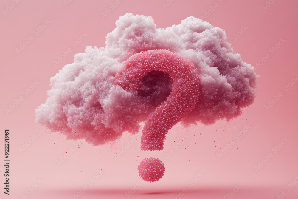 Poster a question mark with a light raincloud above, representing uncertainty or worry, isolated on a paste