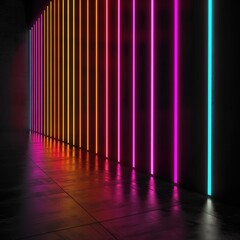 Abstract neon light lines background. Glowing led light line beam collection. Bright luminous fluorescent bar stick lines.
