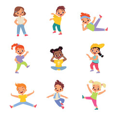 Funny Kids Character Enjoy and Having Fun Vector Set