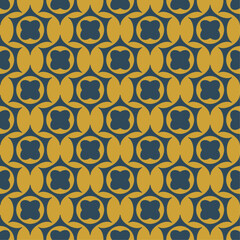 Geometric seamless pattern in deep blue and mustard colors