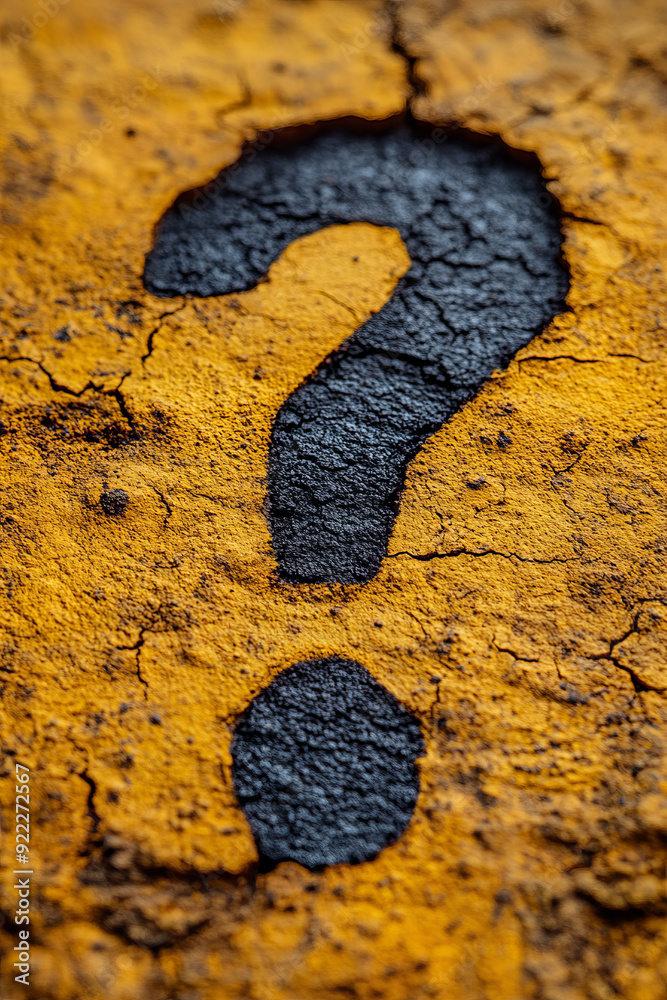 Poster a question mark with a pair of footsteps leading away, representing questions about the future, set 