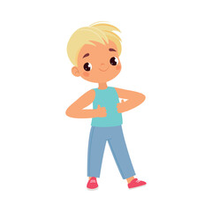 Funny Boy Kid Character Enjoy and Having Fun Show Thumb Up Vector Illustration