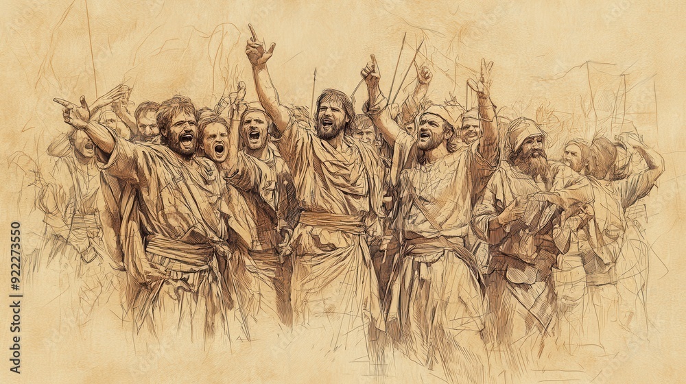 Wall mural biblical illustration of david counts the fighting men: the people of israel rejoicing and giving th