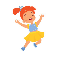 Funny Girl Kid Character Enjoy and Having Fun Vector Illustration