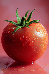 A fresh tomato, rich in antioxidants for liver health, set against a pastel peach background,