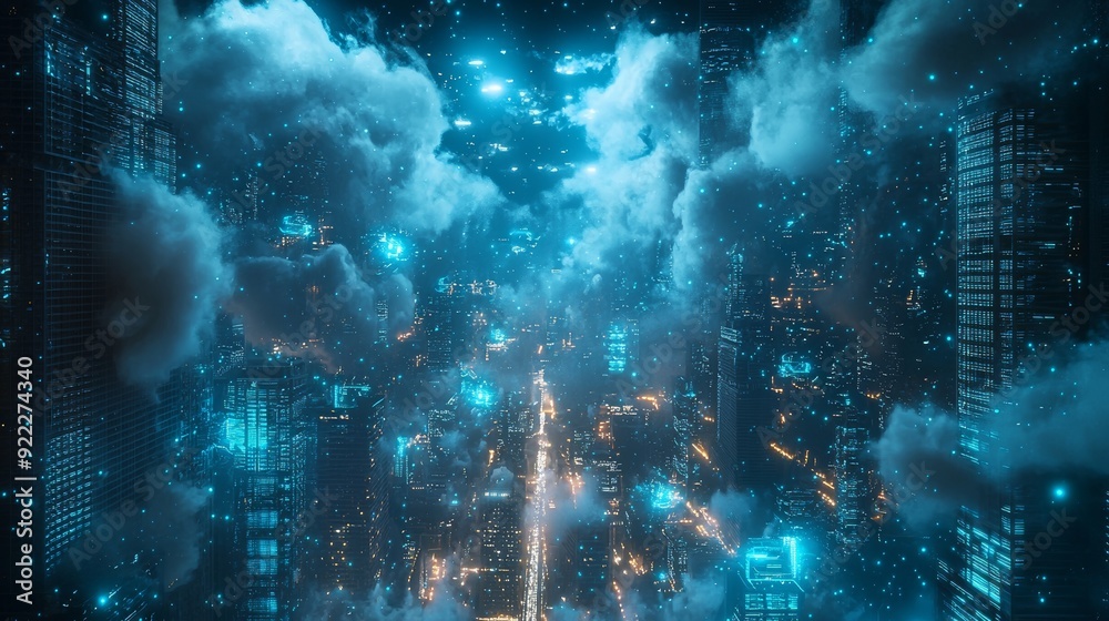 Poster an abstract motion of digital data flow in a futuristic web technology web futuristic hologram with 