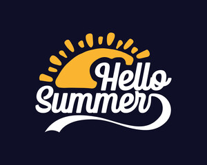 Hello summer lettering logo