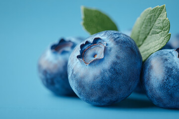 Obraz premium A fresh blueberry, known for brain health benefits, set against a pastel blue background,