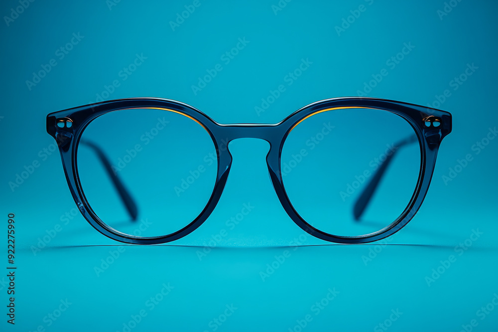 Wall mural A pair of eyeglasses, representing mental focus and clarity, set against a pastel blue background,