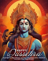 Happy Dussehra Navratri Poster Design Illustration. Festival of India. Hindu holiday Vijayadashami.