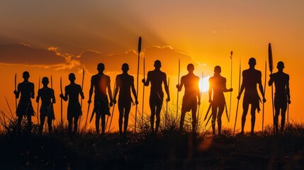 Fototapeta premium Silhouettes of Warriors at Sunset