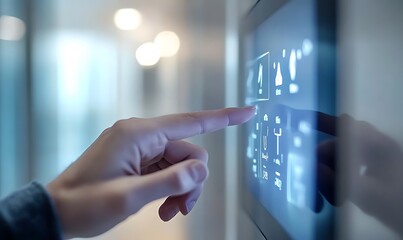 Close-Up of Hand Adjusting Temperature Using a Touch-Screen Thermostat