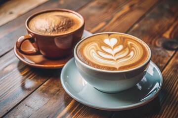Cup With Cappuccino, Latte on Table