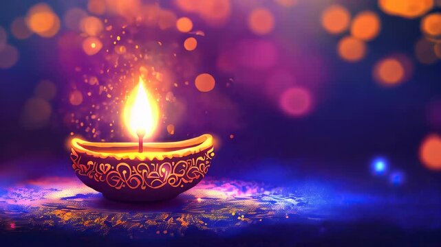 Vibrant Diwali oil lamp in colorful vector style, radiant flame symbolizing spiritual victory, celebrating Indian festival of lights