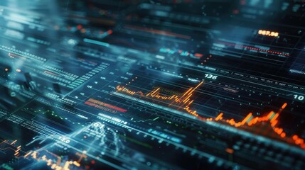 Obraz premium Futuristic data visualization with dynamic graphs, lines, and vibrant colors showcasing modern technology and analytics.