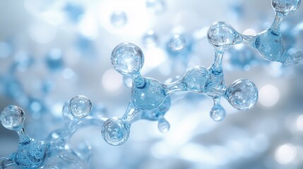 3D render of a transparent molecular structure with blue elements, depicting detailed atomic connections against a blurred background.