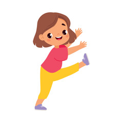 Funny Girl Kid Character Enjoy and Having Fun Vector Illustration