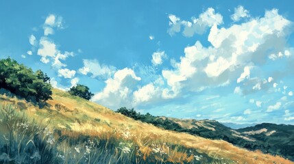 Fototapeta premium Hillside Landscape Painting