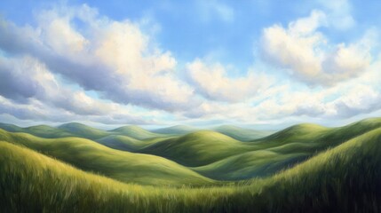 Obraz premium Rolling Hills Under a Blue Sky